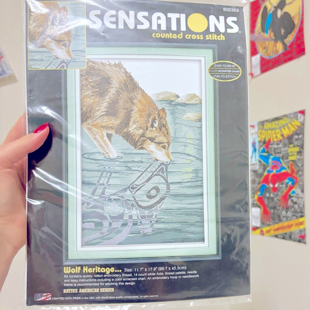 Sensations Counted Cross Stitch Wolf Heritage Kit Native American Series NWT
